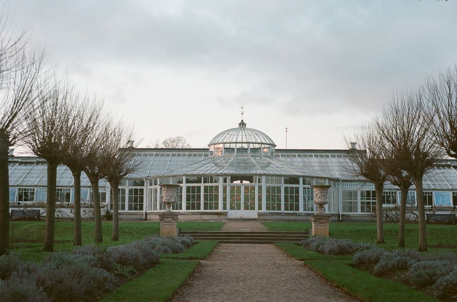 Charming Victorian-era greenhouse in a tranquil English garden, perfect for botanical enthusiasts.